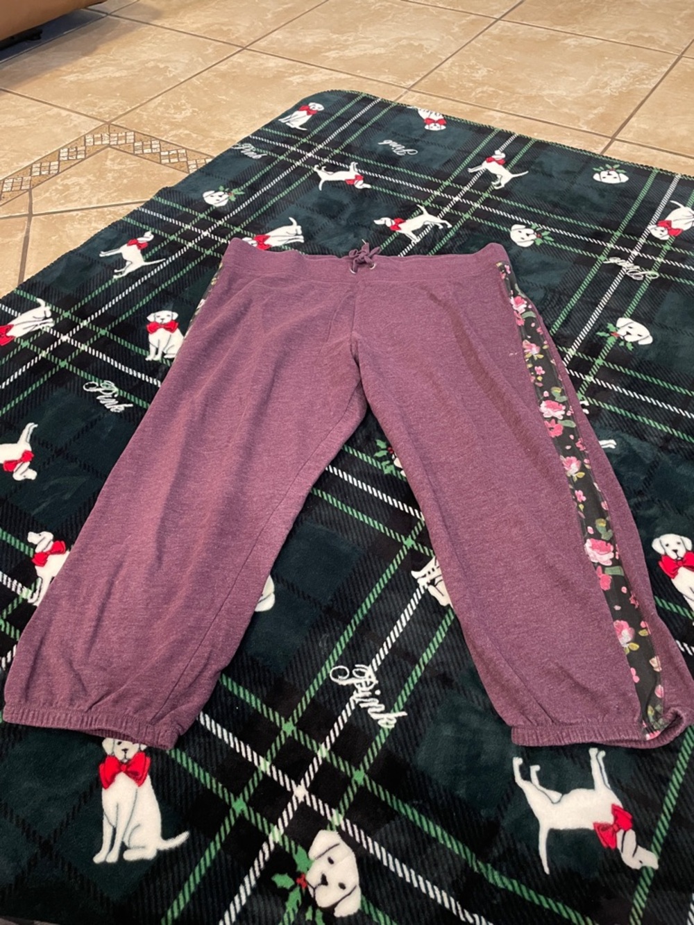 Victoria's Secret Mauve Jogger Pants with Floral Side Stripe
